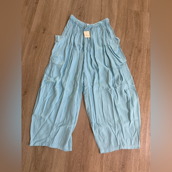 Free People Sky Blue Wide Leg Quinn Pants NWT - Picture 3 of 4